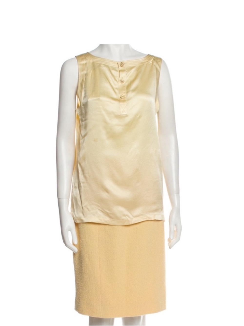 CHANEL Pale Yellow Silk Sleeveless Top Like New Pristine M